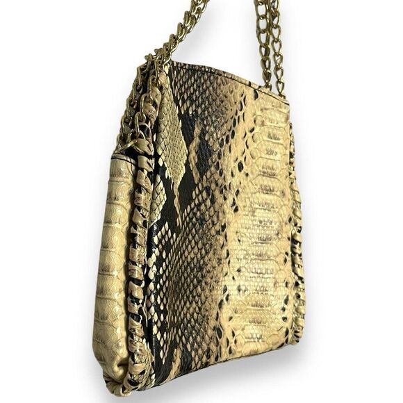 Steve Madden Faux Leather Python Snake Print Handbag Tote Womens Brown Chain - Picture 10 of 12